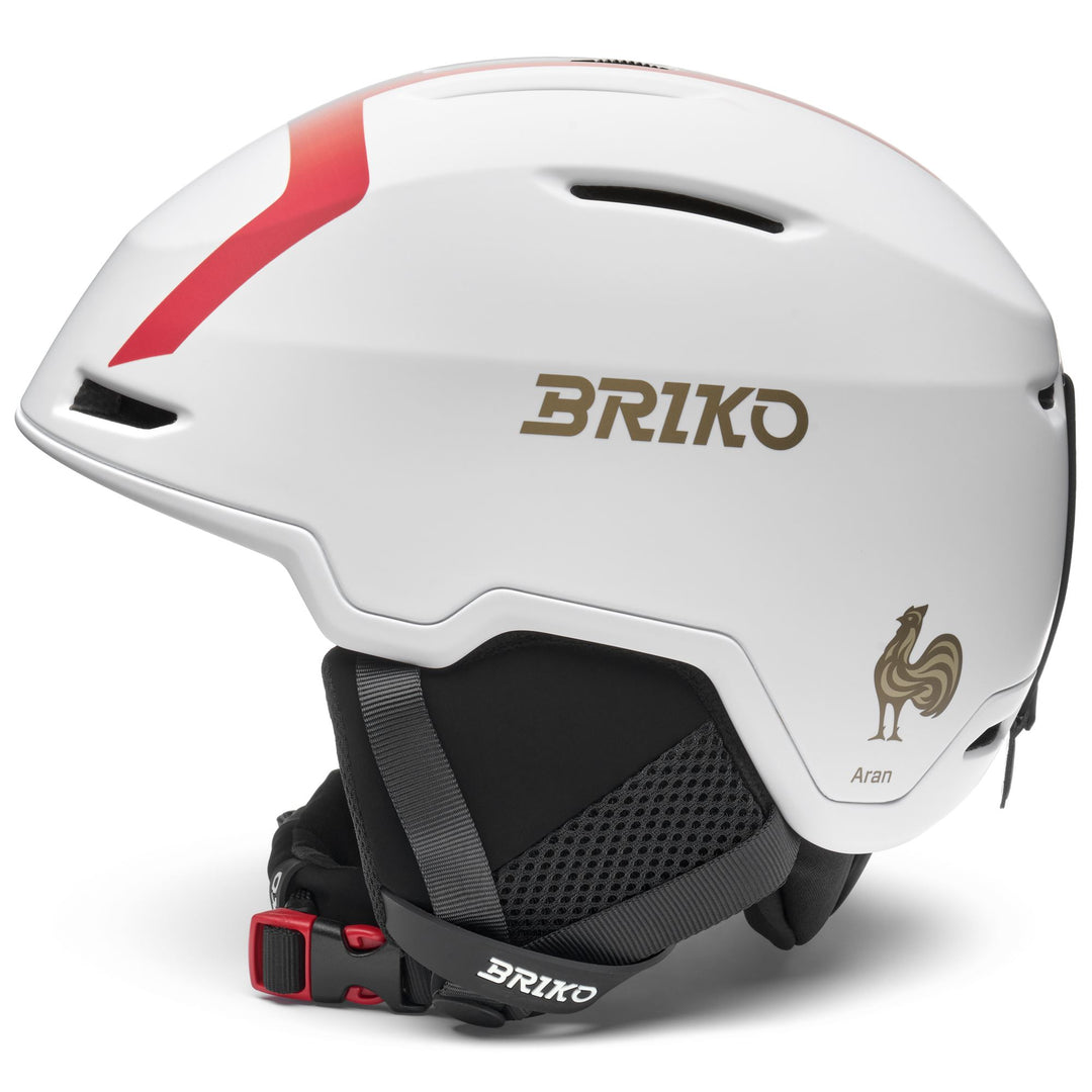 Helmets Unisex ARAN FRANCE Helmet MATT WHITE - GOLD - BISCAY BLUE - CARDINAL RED Dressed Front (jpg Rgb)	