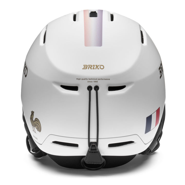 Helmets Unisex ARAN FRANCE Helmet MATT WHITE - GOLD - BISCAY BLUE - CARDINAL RED Dressed Back (jpg Rgb)		